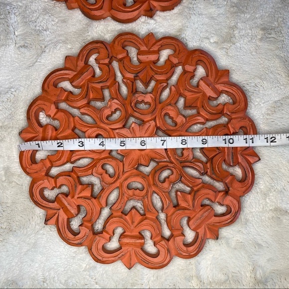 Peach Orange Wooden Carved Circular Wall Decor - Picture 5 of 5